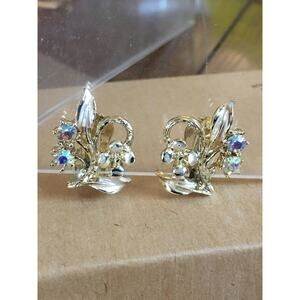 5/$25 Floral AB Rhinestone Clip On Earrings
